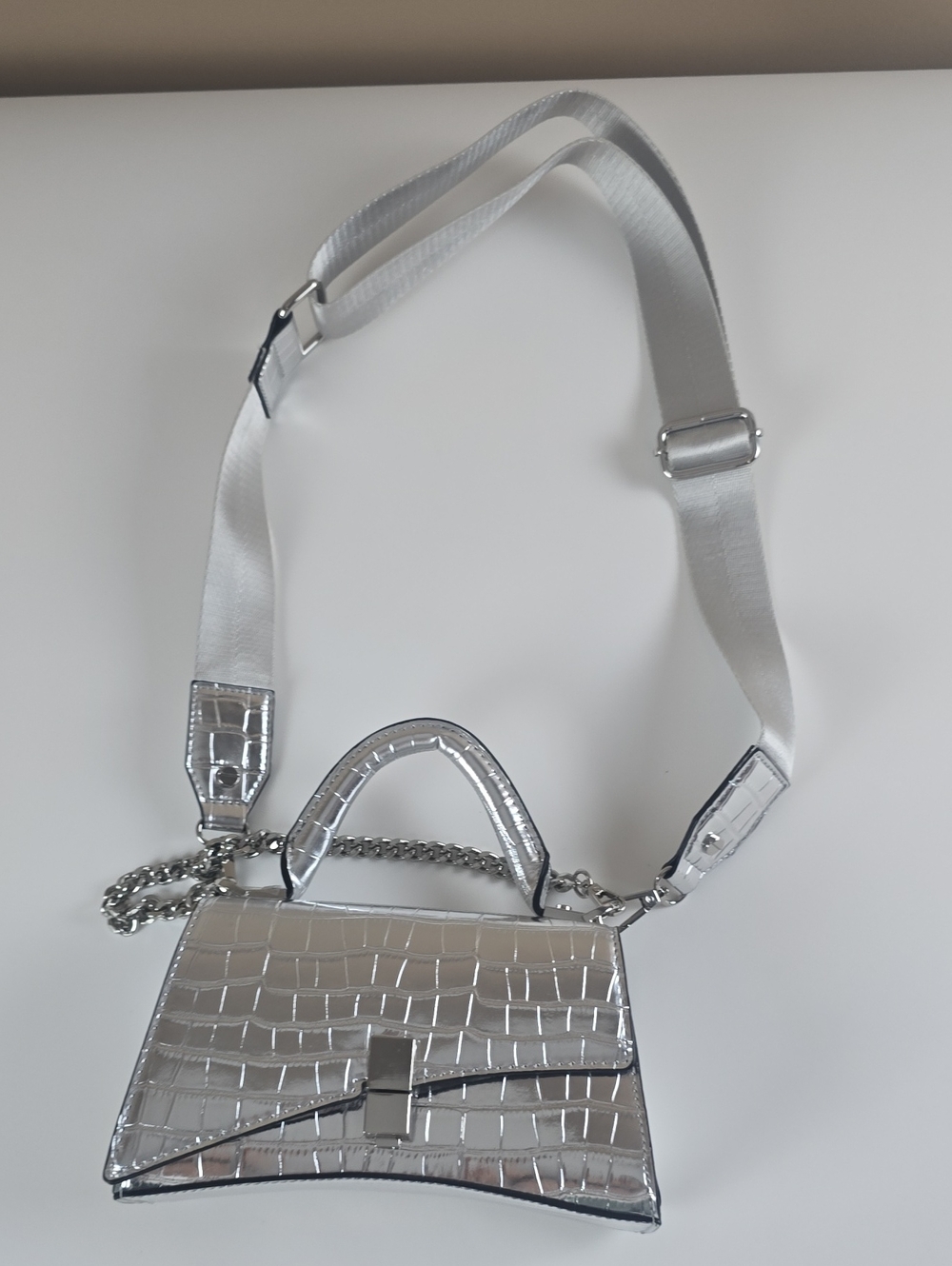 Aldo Silver Croc-Embossed Mini Top-Handle Crossbody